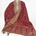 Châle népalais de méditation bordeau rouille motifs fleur 100 x 200 cm - Châle de méditation 100 x 200 cm