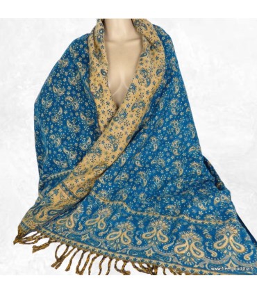 Châle de méditation bleu turquoise 100×200 cm – Artisanat du Népal