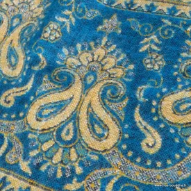 Châle de méditation bleu turquoise motifs fleurs 92 x 200 cm - Châle de méditation 100 x 200 cm