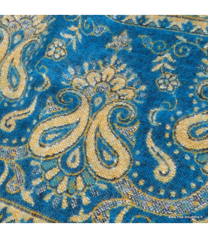 Châle de méditation bleu turquoise 100×200 cm – Artisanat du Népal