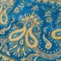 Châle de méditation bleu turquoise motifs fleurs 92 x 200 cm - Châles en laine faits main