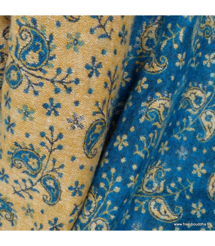 Châle de méditation bleu turquoise 100×200 cm – Artisanat du Népal