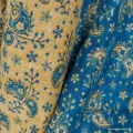 Châle de méditation bleu turquoise motifs fleurs 92 x 200 cm - Châles en laine faits main