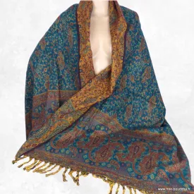 Châle de méditation vert marron motifs fleurs 92 x 200 cm - Châle de méditation 100 x 200 cm