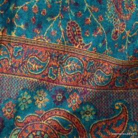 Châle de méditation vert marron motifs fleurs 92 x 200 cm - Châle de méditation 100 x 200 cm