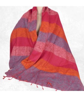 Châle en laine de yack artisanal – Népal – Rose orange bleu 80×180 cm