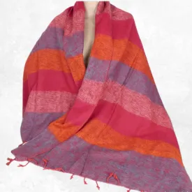 Châle népalais yack wool rose orange bleu 80 x 180 cm - Châles laine de yak