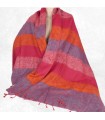 Châle en laine de yack artisanal – Népal – Rose orange bleu 80×180 cm
