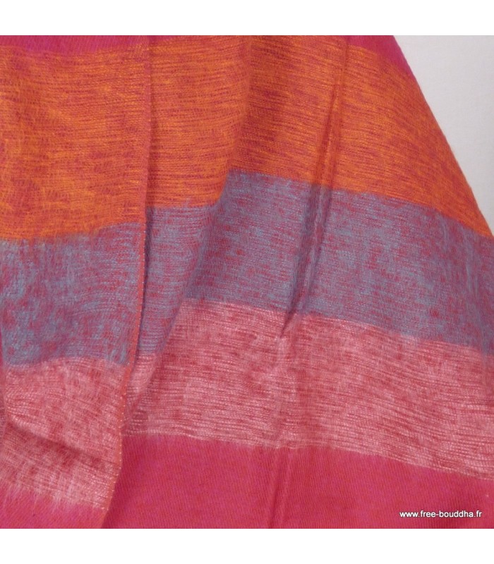 Châle en laine de yack artisanal – Népal – Rose orange bleu 80×180 cm