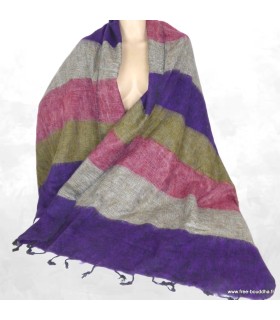 Châle laine de yack violet taupe rose 80x180 cm fabrication Népal