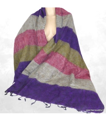 Châle laine de yack violet taupe rose 80x180 cm fabrication Népal