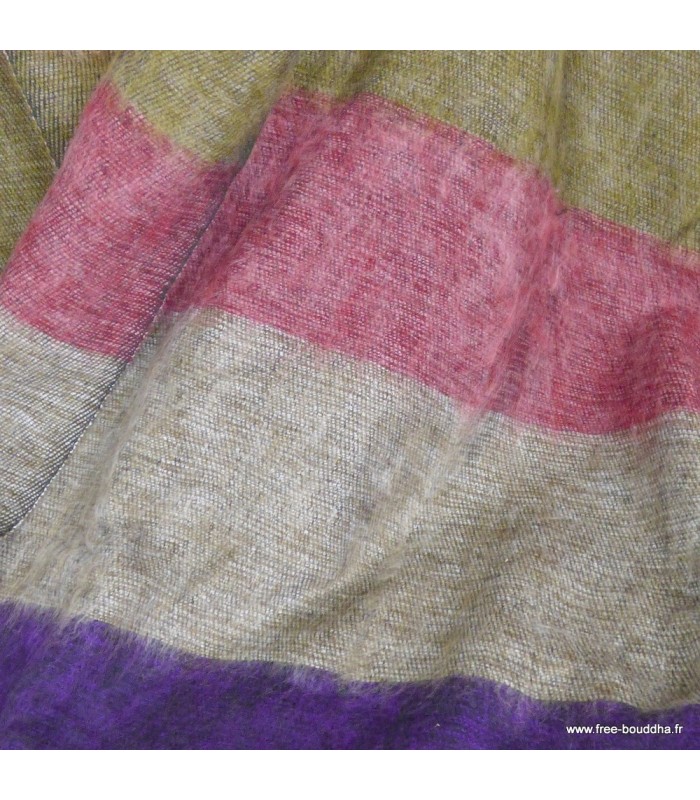 Châle laine de yack violet taupe rose 80x180 cm fabrication Népal