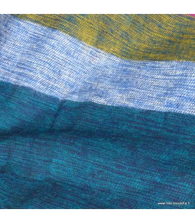 Châle artisanal Népal laine de yack rayures vertes rose kaki bleu