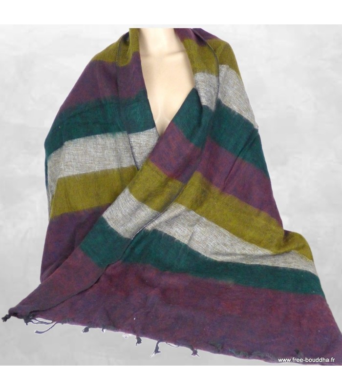 Châle yak wool vert marron kaki 80x180 cm fabrication artisanale