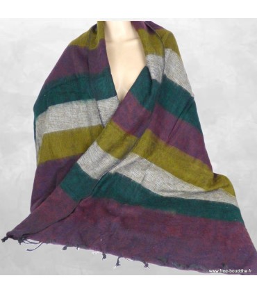 Châle yak wool vert marron kaki 80x180 cm fabrication artisanale