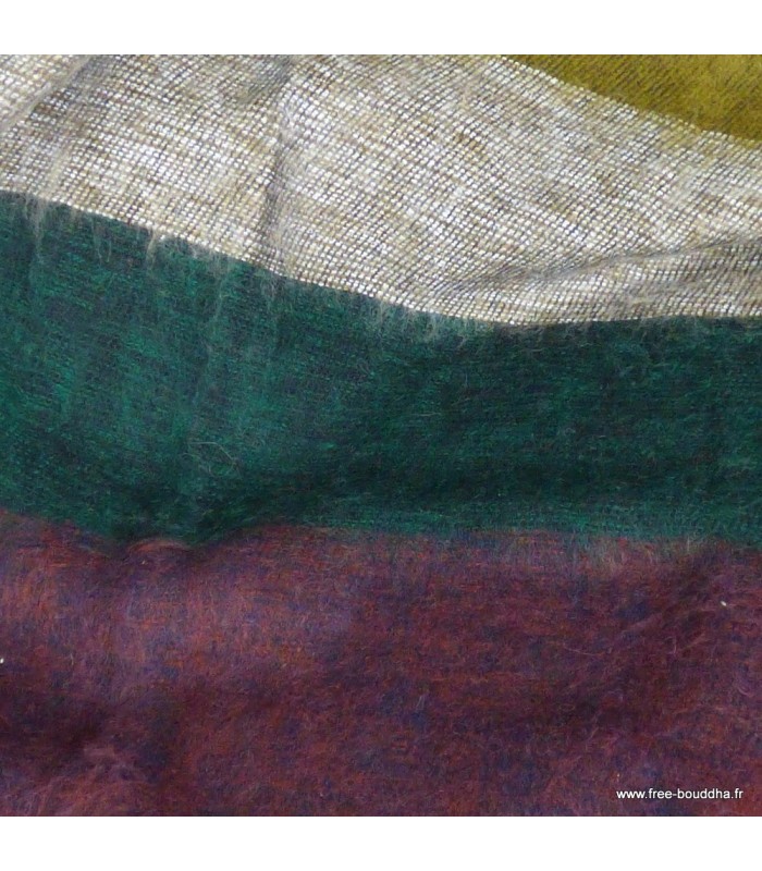 Châle yak wool vert marron kaki 80x180 cm fabrication artisanale