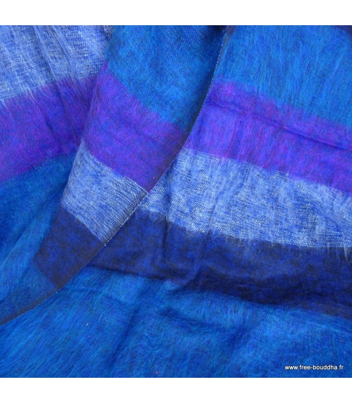 Châle laine de yack dégradé bleu violet 80x180 cm fabrication Népal