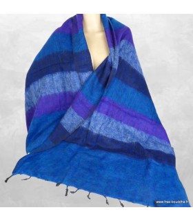 Châle laine de yack dégradé bleu violet 80x180 cm fabrication Népal