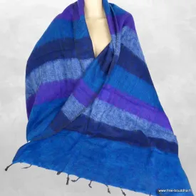 Châle bleu violet à rayures laine de yack 80 x 180 cm - Châles laine de yak