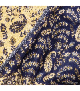 Couverture Dulhan méditation bleu nuit beige 90x200 cm artisanat Népal