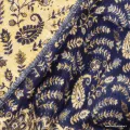Couverture de méditation népalaise bleu nuit beige 90 x 200 cm - Châles en laine faits main