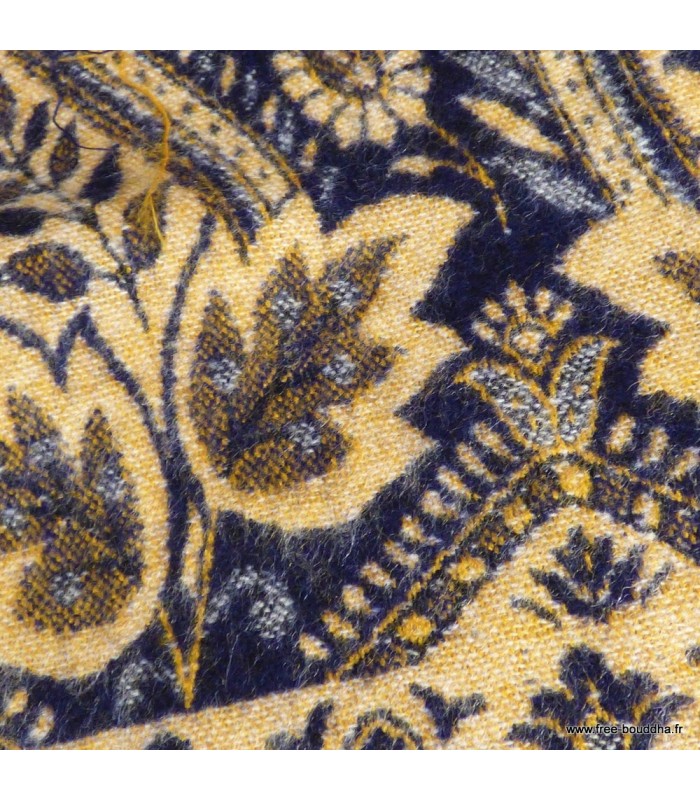 Couverture Dulhan méditation bleu nuit beige 90x200 cm artisanat Népal