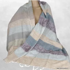 Châle gris prune à rayures laine de yack 80 x 180 cm - Châles laine de yak
