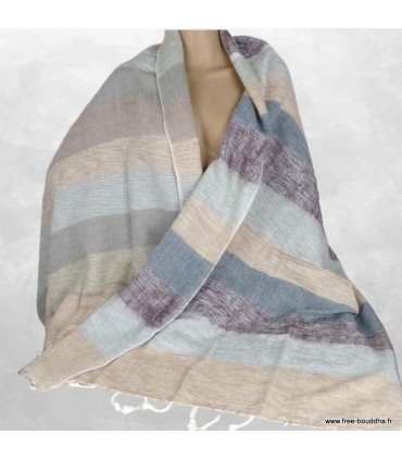 Châle artisanal gris prune 80x180 cm laine de yack fait au Népal