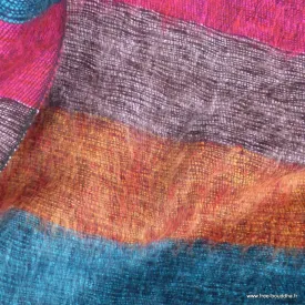 Châle laine de yack fuschia multicolore à rayures 80 x 180 cm - Châles laine de yak