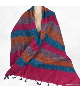 Châle artisanal du Népal en laine de yack – Fuschia multicolore