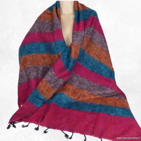 Châle laine de yack fuschia multicolore à rayures 80 x 180 cm - Châles laine de yak