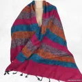 Châle laine de yack fuschia multicolore à rayures 80 x 180 cm - Châles laine de yak