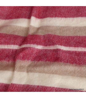 Étole laine de yack framboise écru à rayures – Fabrication artisanale Népal