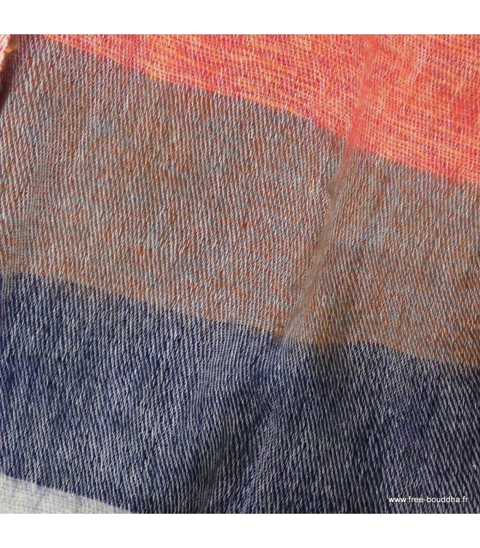 Châle laine de yack saumon beige bleu – Artisanat du Népal