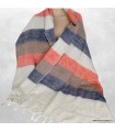 Châle laine de yack saumon beige bleu – Artisanat du Népal
