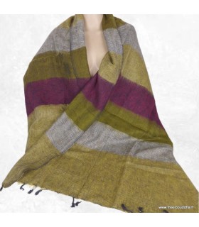 Châle kaki prune taupe en laine de yack 80×180 cm – Tissage népalais