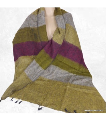 Châle kaki prune taupe en laine de yack 80×180 cm – Tissage népalais