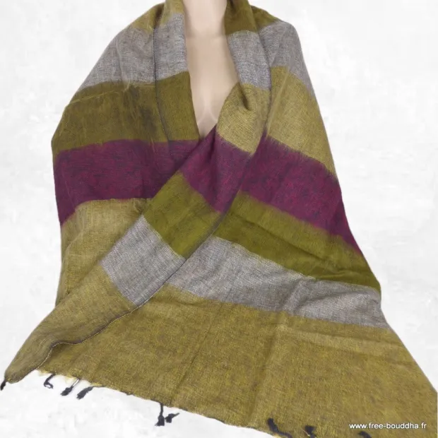 Châle laine de yack kaki prune taupe 80 x 180 cm - Châles laine de yak