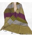 Châle kaki prune taupe en laine de yack 80×180 cm – Tissage népalais