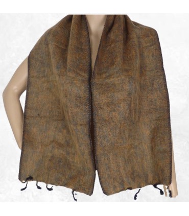 Écharpe marron noir en laine de yack 30×150 cm – Tissage du Népal