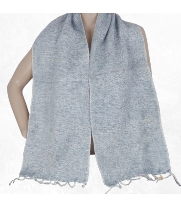 Écharpe laine de yack gris bleuté 30 x 150 cm – Tissage népalais