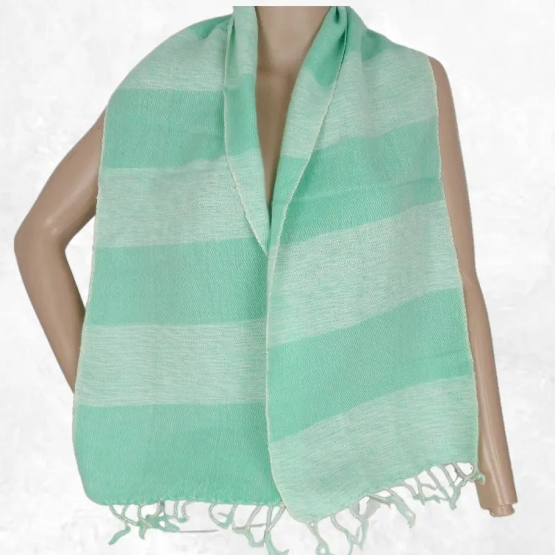 Echarpe en laine de yack faite au Népal vert lagon - Echarpes Laine Homme Femme
