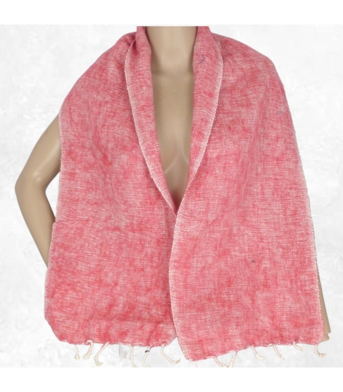 Écharpe rouge chiné blanc en yak wool – Artisanat népalais