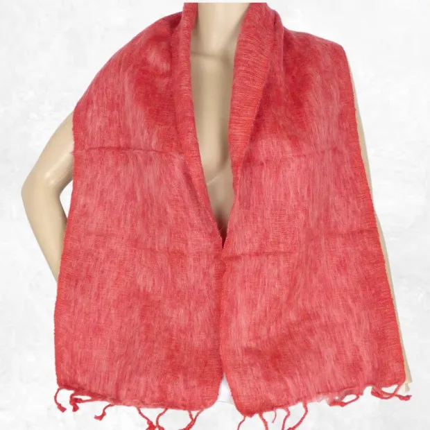 Echarpe népalaise yak wool rouge chiné rose - Echarpes Laine Homme Femme