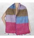 Echarpe ethnique Nepal, laine de yack, multicolore bleu rose