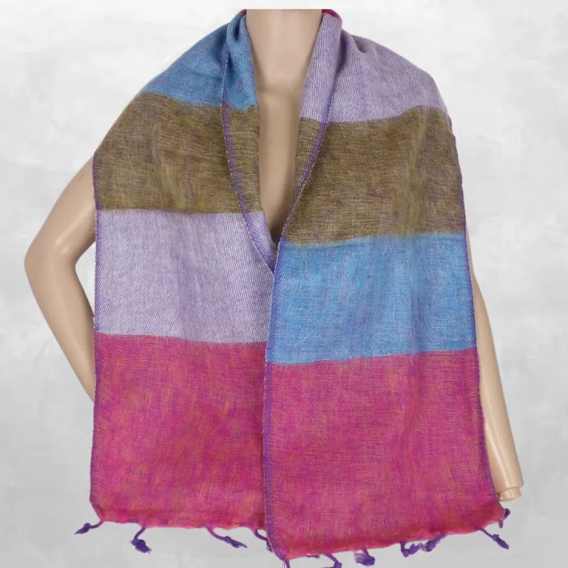 Echarpe laine de yack multicolore bleu rose - Echarpes Laine Homme Femme