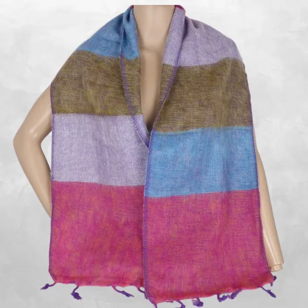 Echarpe laine de yack multicolore bleu rose - Echarpes Laine Homme Femme