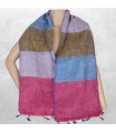 Echarpe ethnique Nepal, laine de yack, multicolore bleu rose