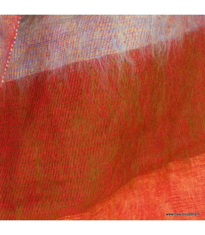 Écharpe yak wool artisanale – Rayures rouge orange, Népal