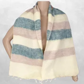 Echarpe laine beige verte à rayures - Echarpes Laine Homme Femme